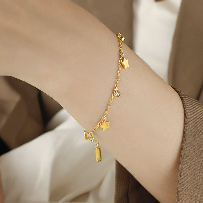 Wholesale Minimalist Star Moon Bracelet, Women's Titanium Steel Versatile Jewelry, Personalized and Color Preserving Bracelet