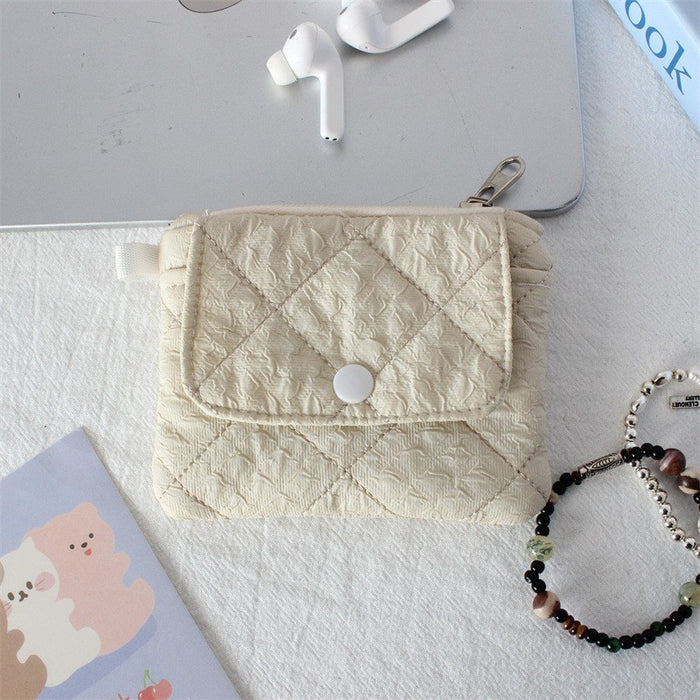 Wholesale Quilted Diamond Pleated Polyester Coin Purse Sweet Pink Multi Functional Card Holder Home Storage