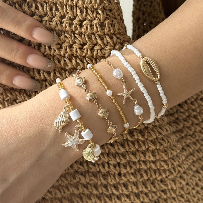 Wholesale Bohemian Glass Bead Bracelet Set For Women Starfish Shell Turtle Beach Vacation Jewelry Accessory Boutique Resale Gift
