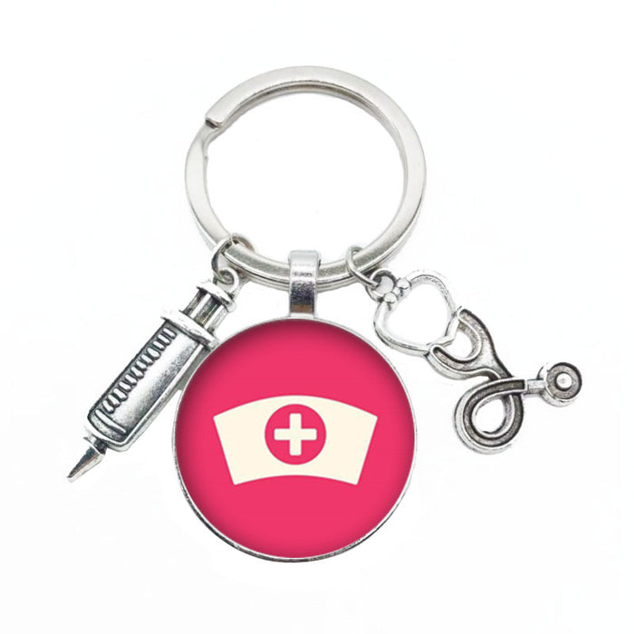 Wholesale Stethoscope Syringe Nurse Glass Metal Keychain JDC-KC-HaoH011