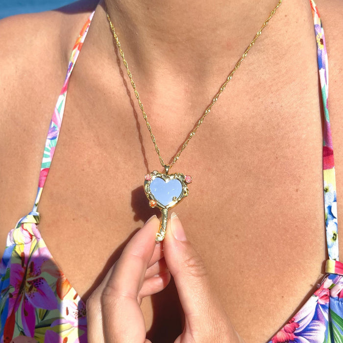 Wholesale Gold Tone Copper Heart Shaped Mirror Photo Frame Pendant Necklace Chic Cute Gift For Women