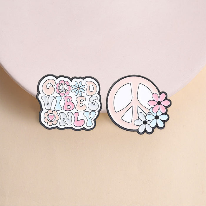 Wholesale Retro Hippie Peace Sign Brooch Stylish Zinc Alloy Pin Jewelry Accessory For Boutique Resale
