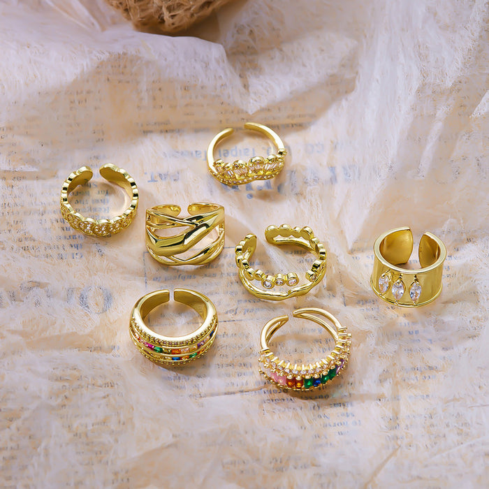 Wholesale Geometric Stackable Ring with Zircon Copper Plated Fashion Jewelry Accessory