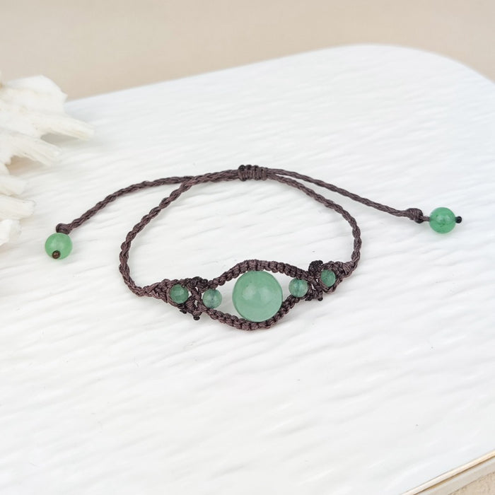 Wholesale Natural Green Aventurine Woven Rope Bracelet Geometric Irregular Beads Unisex Fashion Jewelry