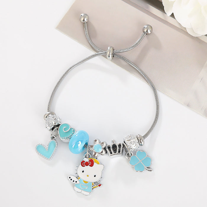 Wholesale Cartoon beaded heart and lucky four-leaf clover adjustable bracelet