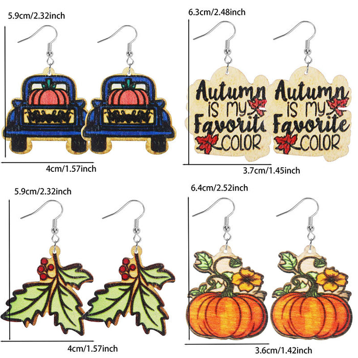 Wholesale Autumn Thanksgiving Christmas Holly Harvest Pumpkin Car Maple Leaf Women' s Wooden Earrings