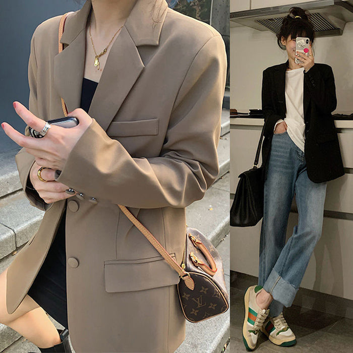 Wholesale Women's Spring and Autumn Suits Korean Loose Suits Brown Casual Suits Women's Jackets JDC-CTS-ZX006