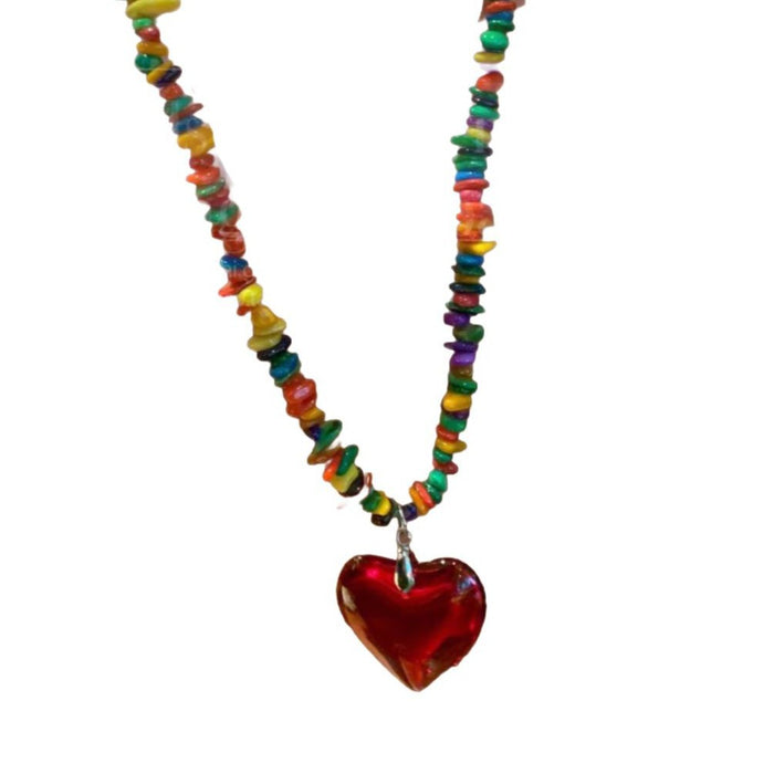Wholesale  Heart Gravel Necklace  Colorfulful Pendant Accessories Necklace