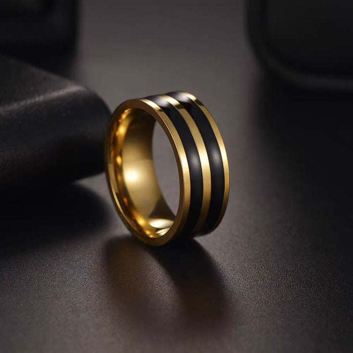 Wholesale Fashion Accessories Titanium Steel Premium Two line Black Glue Non fading Couple Ring