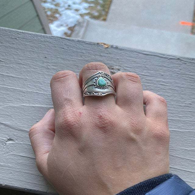 Wholesale Vintage turquoise irregular ring, personalized droplet shaped exaggerated accessory
