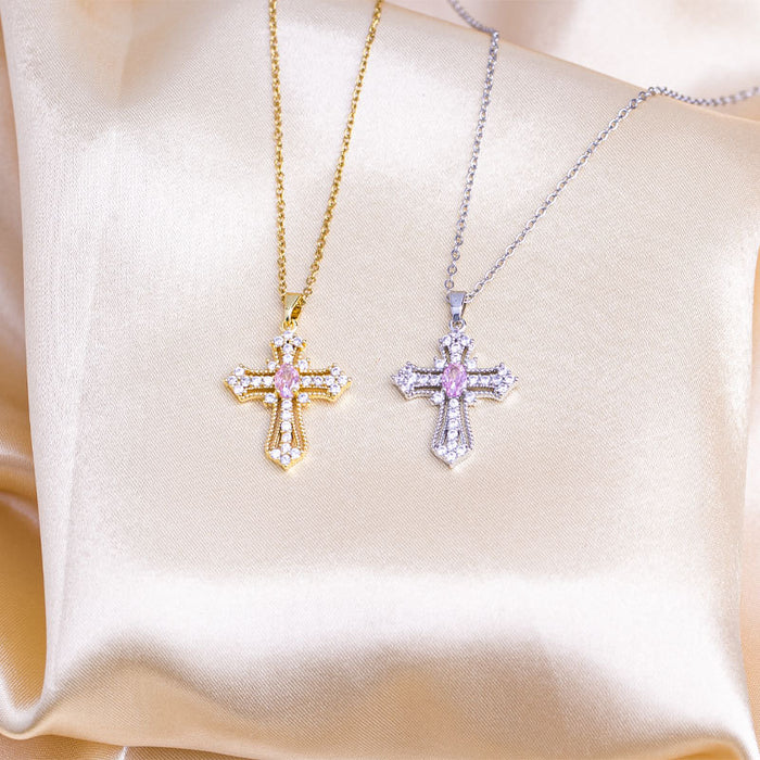 Wholesale Jewelry Cross Inlaid Diamond Necklace Cross border Pendant niche design Simple Fashion Versatile temperament Titanium Steel