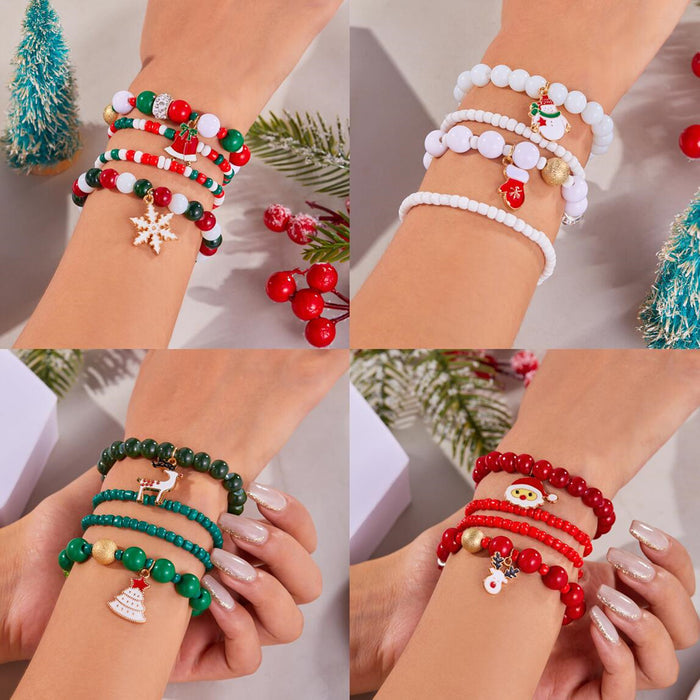 Wholesale Christmas Day Festival Color Acrylic Diamond Snowflake Bell Elastic Beaded Bracelet Christmas suit