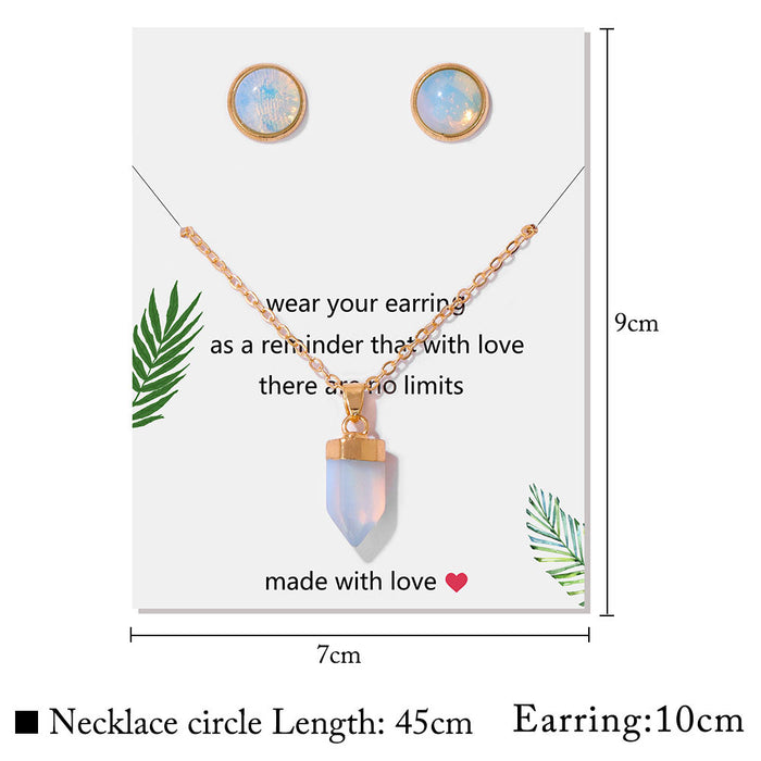 Wholesale Stone bead stud earrings and 18k gold necklace set 2 pieces available in multiple colors