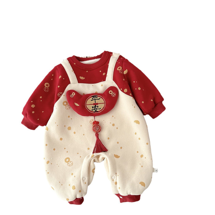 Wholesale Baby fleece-lined New Year's Service 0-2 Years Old Winter Baby Two-Piece Climbing Service