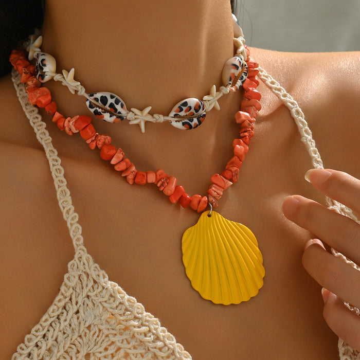 Wholesale Shell Pendant Necklace Niche Design Starfish Gravel Simple Stacking Necklace