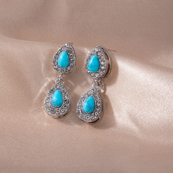 Wholesale Retro Ethnic Style Teardrop Turquoise Earrings