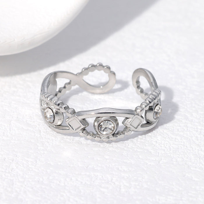 Wholesale Open Ring with Eyes Inlaid with Diamonds Stainless Steel Ring