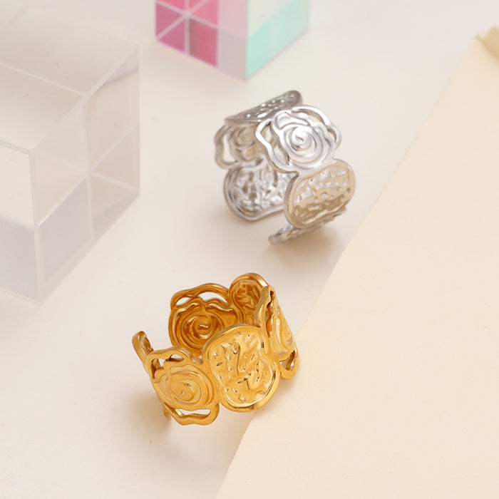 Wholesale Retro-style spiral flower stainless steel ring