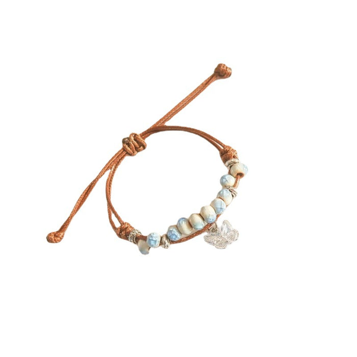 Wholesale Retro braided ceramic butterfly bracelet artistic hand rope jewelry