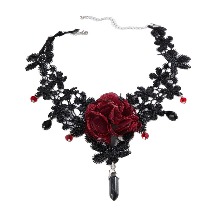 Wholesale Gothic Geometric Pendant Necklace Red Lace Fashion Accessory Jewelry Gift MOQ≥500