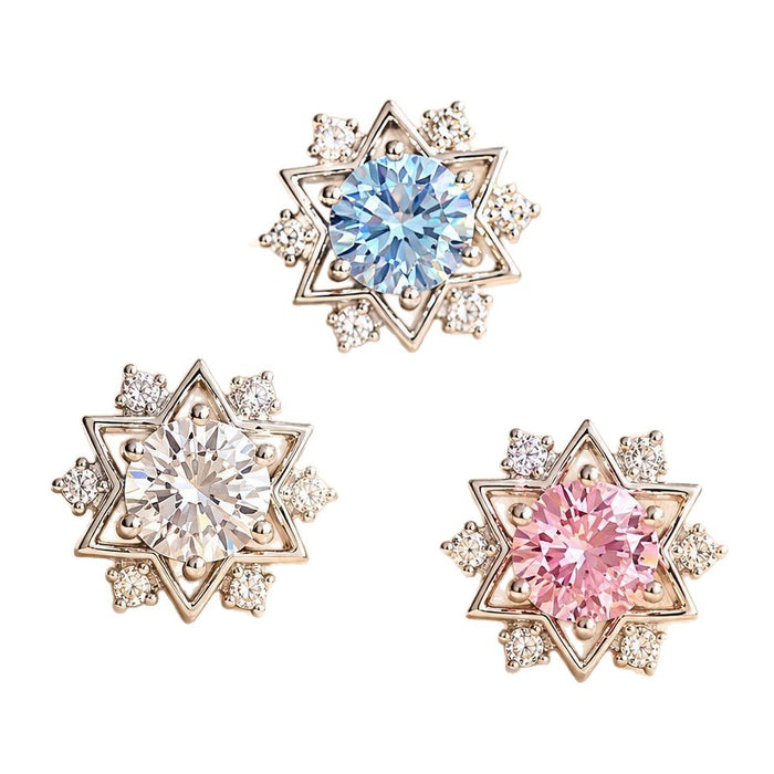 Wholesale Six-Pointed Star Zircon Earrings Sparkling Colored Diamond Studs