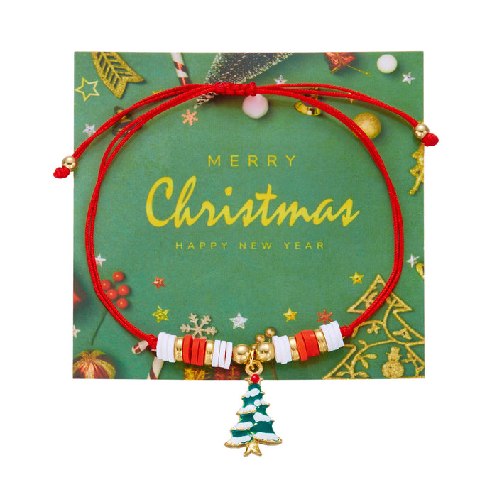 Wholesale Colorful Christmas Bracelet Simple Christmas Tree Snowflake Pendant Polymer Clay Braided Bracelet