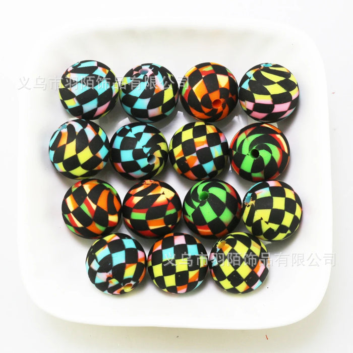 Wholesale 50pcs 15mm Grid Silicone Balls JDC-BDS-HongZhou012