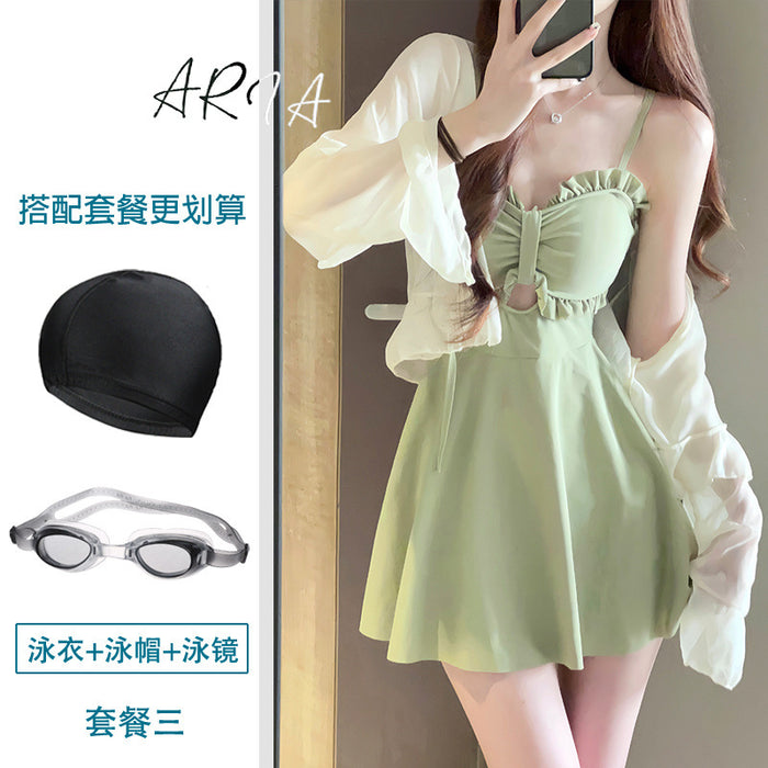 Wholesale New one-piece conservative skirt style avocado green high-end and sexy hot spring swimsuit