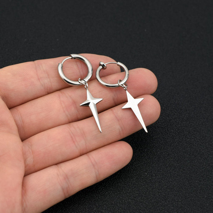 Wholesale Stainless steel three-dimensional cross star earrings with simple neutral style titanium steel earrings without ear holes and ear clips