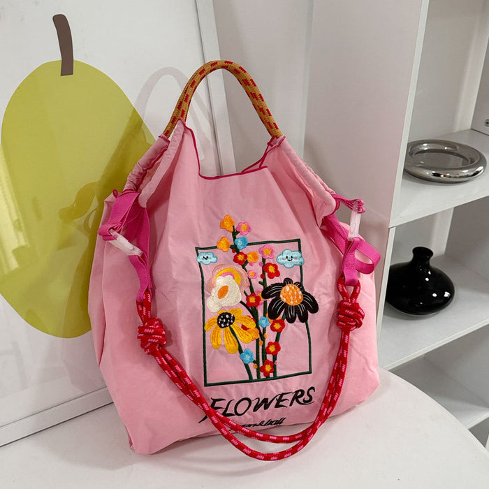 Wholesale Canvas bag embroidery shopping bag tote bag large capacity bag women' s handbag crossbody bag