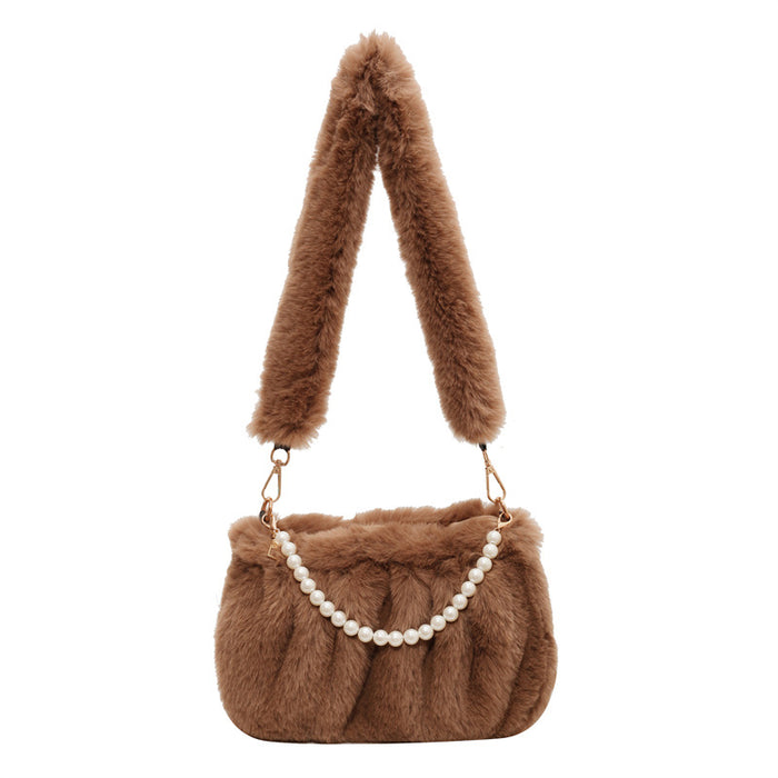 Wholesale Autumn and Winter Plush Bag Pearl Chain Shoulder Bag JDC-SD-YiCai006