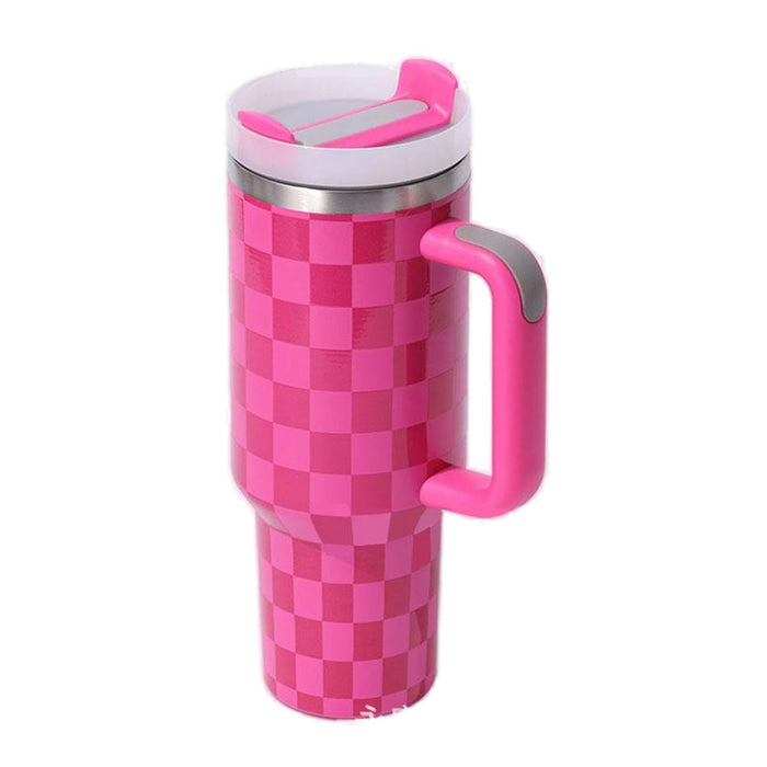 Wholesale 304 Stainless Steel Checkerboard Pattern Insulated Water Bottle 40oz with Handle MOQ≥2