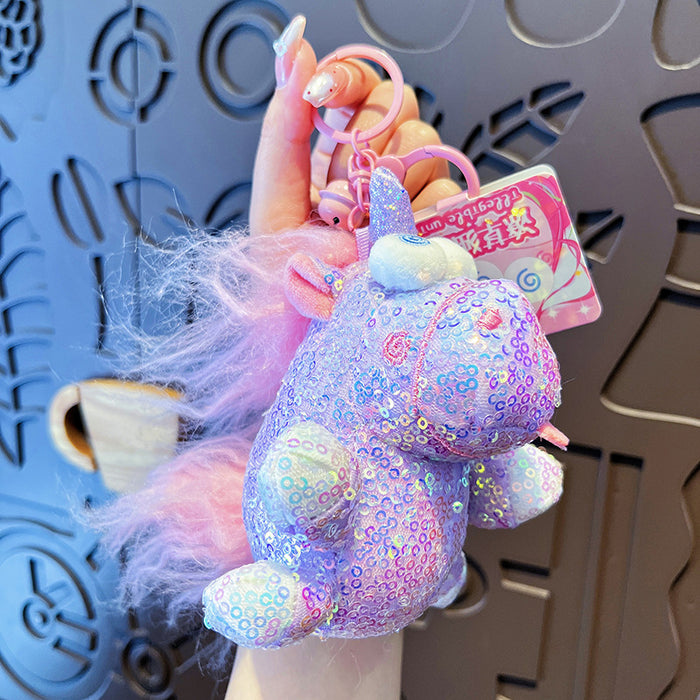 Wholesale Unicorn glitter keychain cute cartoon plush couple bag pendant