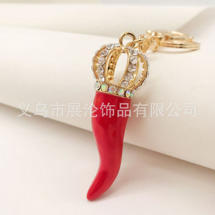 Wholesale Rhinestone Crown Oil Drop Chili Zinc Alloy Keychain JDC-KC-ZhanLun011