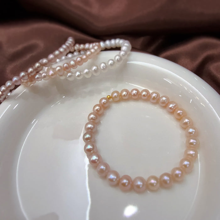 Wholesale Purple Natural Pearl Bracelet Loose Stretch 925 Silver Plated 18K Gold Beads