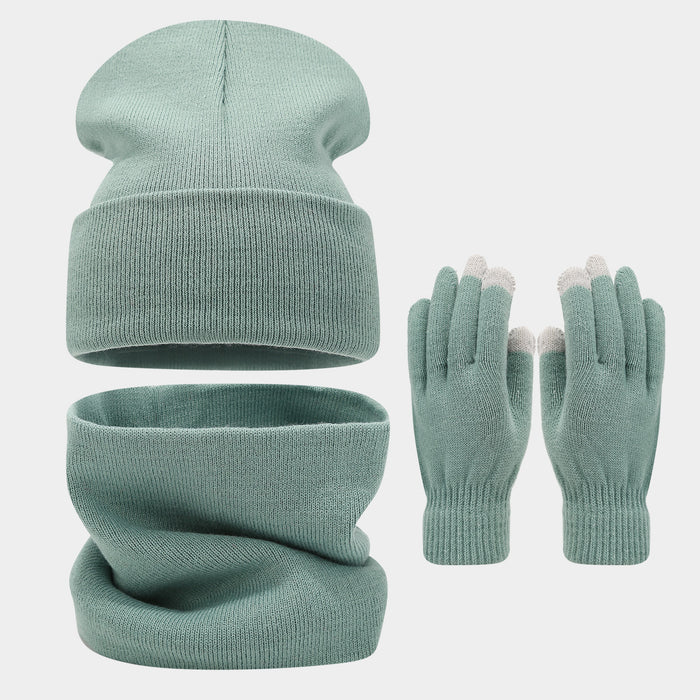 Wholesale circumference solid color hat f gloves three-piece set