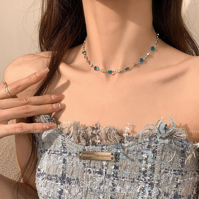 Wholesale choker blue butterfly multi-layered necklace clavicle chain jewelry