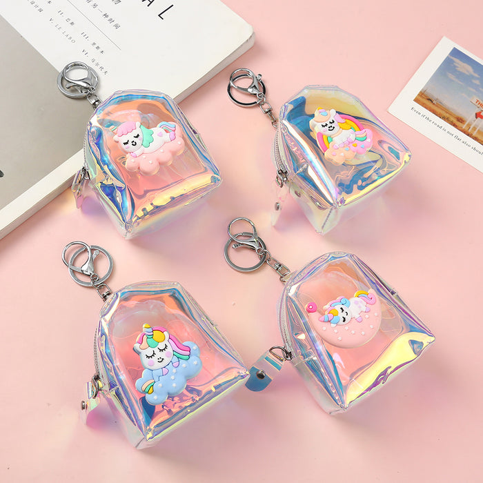 Wholesale PU Cartoon Laser Unicorn Coin Purse Keychain JDC-KC-YiK013