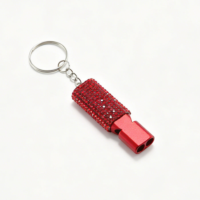 Wholesale Trendy Aluminum Alloy Whistle Keychain Double Tube Self Defense With Rhinestone Accent For Outdoor Survival Fashion Accessory