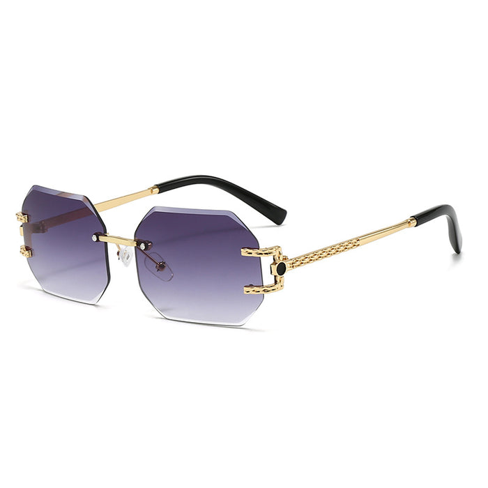 Wholesale Frameless polygonal sunglasses for women, personalized glasses for fashion, gradient color sunshade sunglasses for men