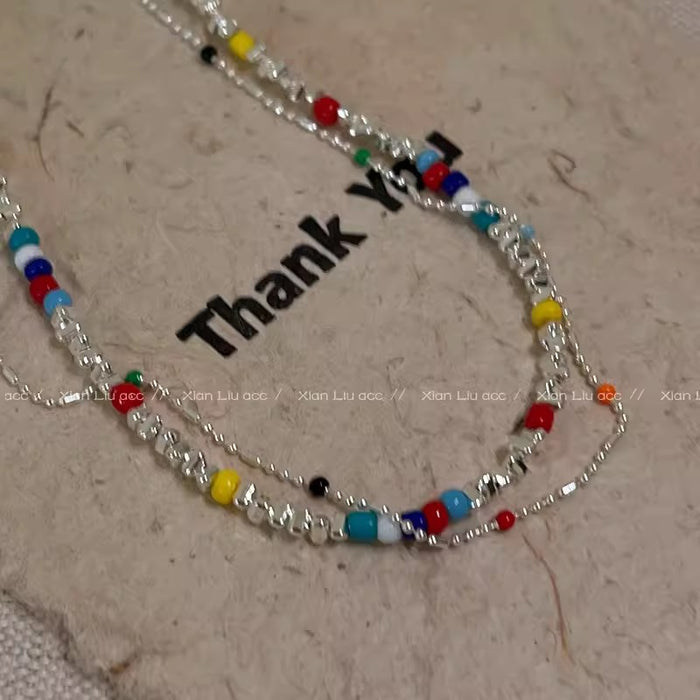 Wholesale Colorful bead necklace, layered collarbone chain, light luxury, niche, high-end accessories