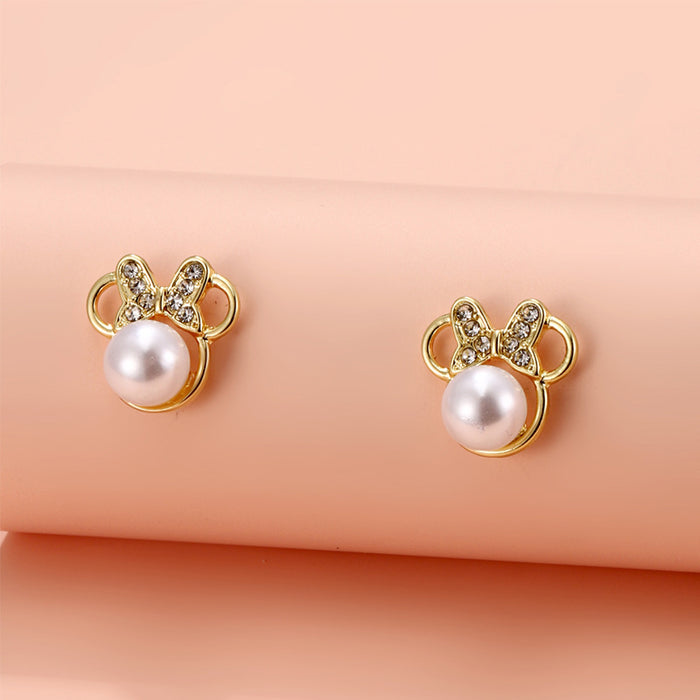 Wholesale Diamond Cute Bow Pearl Earrings JDC-ES-Chuya002