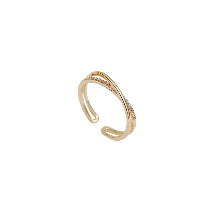 Wholesale Pure silver gold-plated niche personalized design, three-dimensional cross set diamond adjustable index finger ring ring