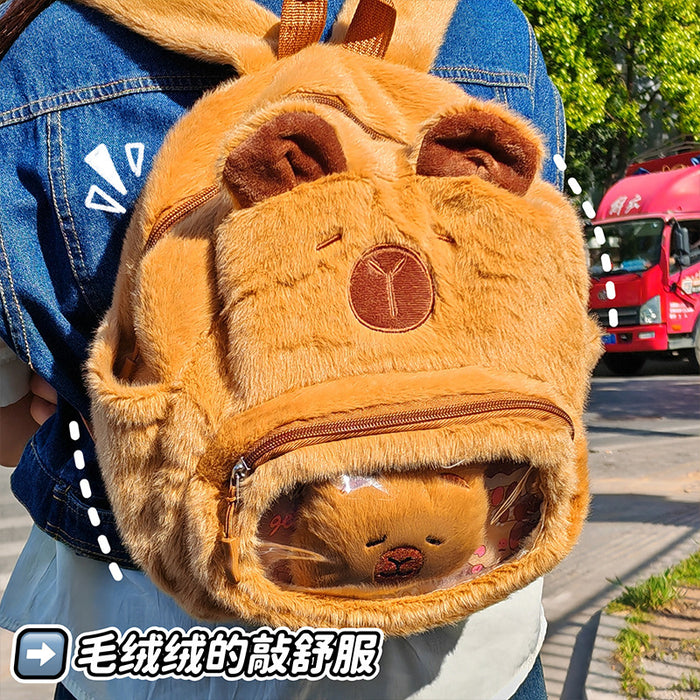 Wholesale Plush Capybara Backpack Cute Crossbody Handbag Female Cartoon Student Small Backpack