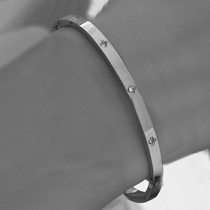 Wholesale Titanium Steel Rhinestone Clover Bangle Bracelet Set Gold And Silver Fashion Jewelry