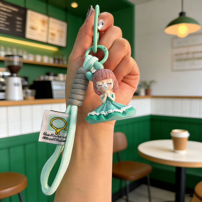 Wholesale Resin Pearl Girl Keychain Wrist Strap Chic Blue Phone Lanyard for Women MOQ≥2