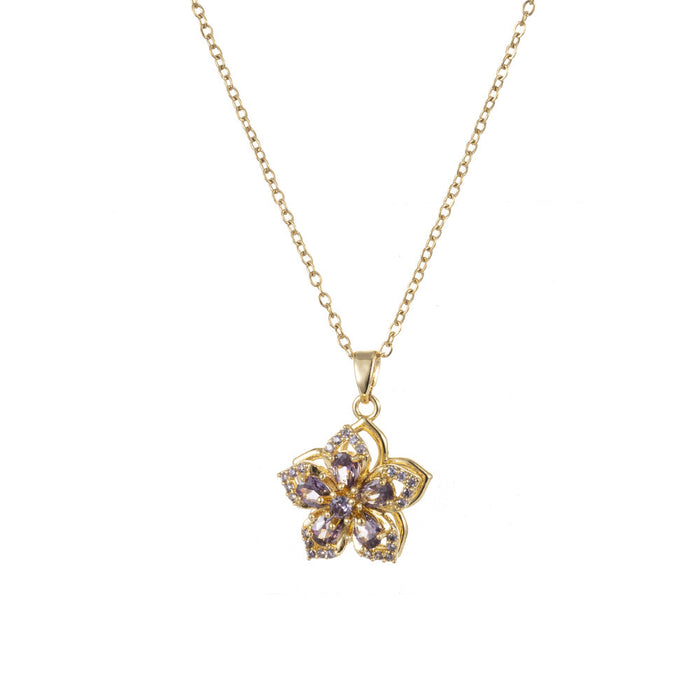 Wholesale Necklace Rotating Zircon Flower Charm Necklace Ornament