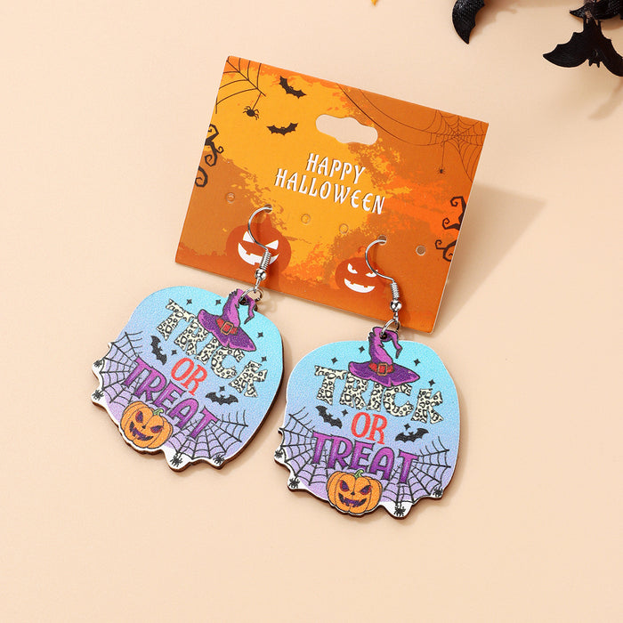 Wholesale  Earrings Ghost Bat Pumpkin Skull  Holiday Party Wooden Earrings