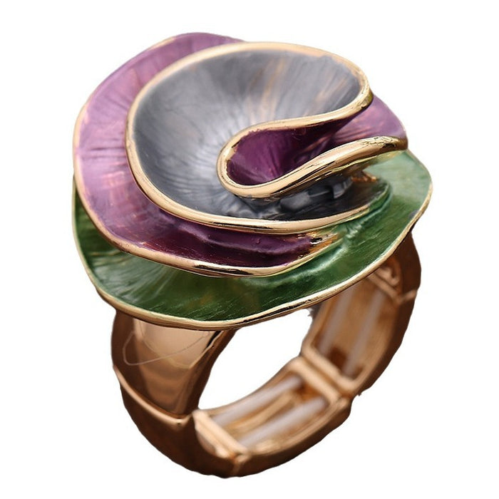 Wholesale Colorful Oil Geometric Rose Elastic Ring,  Fashionable and High-End Versatile Ring for Women