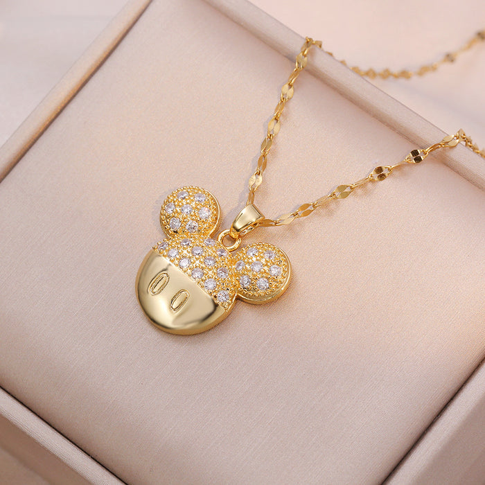 Wholesale Cartoon light luxury style shiny full diamond head pendant titanium steel chain collarbone chain